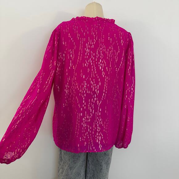 Lilly Pulitzer Gianna Silk Blouse Top Ruffle Long Sleeve Splarkly Blouse Pink XL - Picture 6 of 11